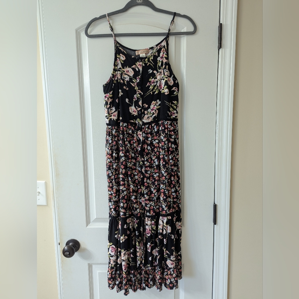 Band of Gypsies Black and Pink Ruffled Tiered Sundress